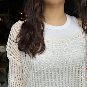 TOPANGA Lady's　グリッドルーズニットプルオーバー　ホワイト　セーター　タンクトップ　サマーニット　シースルーニット　重ね着　トップス　メッシュニット