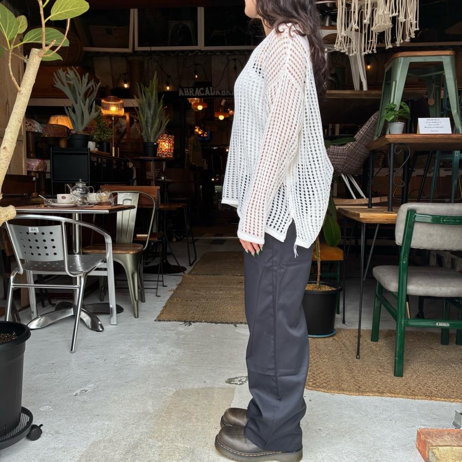 TOPANGA Lady's　グリッドルーズニットプルオーバー　ホワイト　セーター　タンクトップ　サマーニット　シースルーニット　重ね着　トップス　メッシュニット