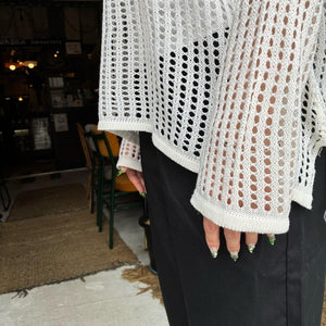 TOPANGA Lady's　グリッドルーズニットプルオーバー　ホワイト　セーター　タンクトップ　サマーニット　シースルーニット　重ね着　トップス　メッシュニット