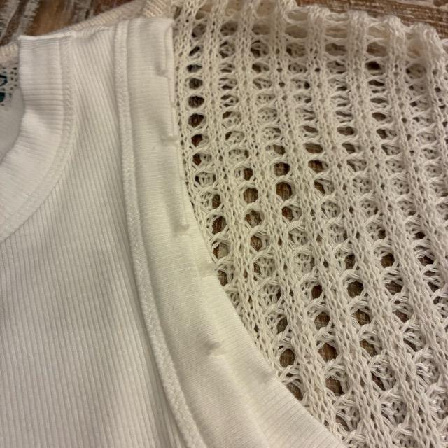 TOPANGA Lady's　グリッドルーズニットプルオーバー　ホワイト　セーター　タンクトップ　サマーニット　シースルーニット　重ね着　トップス　メッシュニット