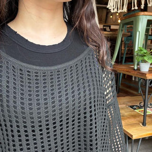 TOPANGA Lady's　グリッドルーズニットプルオーバー　ブラック　セーター　タンクトップ　サマーニット　シースルーニット　重ね着　トップス　メッシュニット