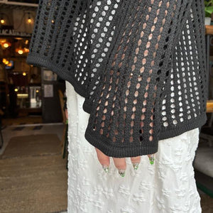 TOPANGA Lady's　グリッドルーズニットプルオーバー　ブラック　セーター　タンクトップ　サマーニット　シースルーニット　重ね着　トップス　メッシュニット