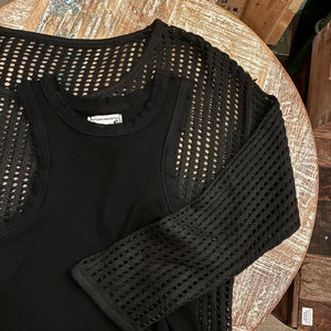 TOPANGA Lady's　グリッドルーズニットプルオーバー　ブラック　セーター　タンクトップ　サマーニット　シースルーニット　重ね着　トップス　メッシュニット
