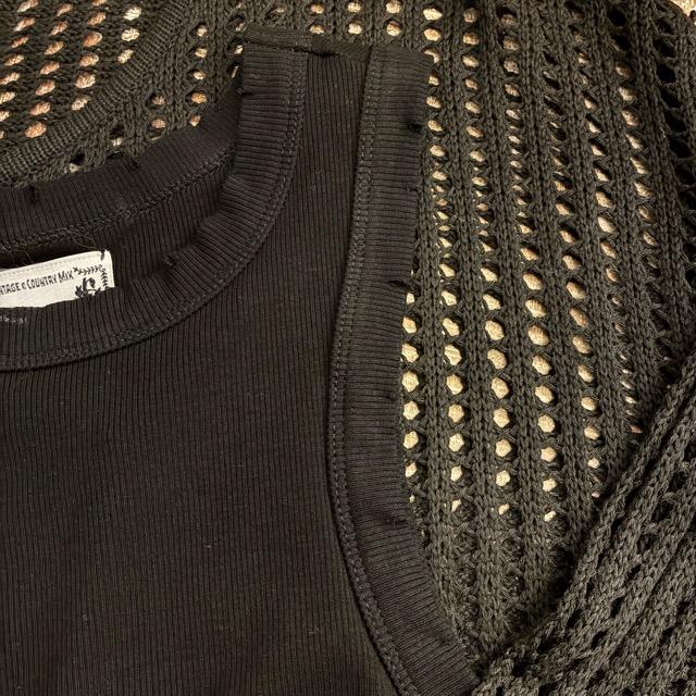 TOPANGA Lady's　グリッドルーズニットプルオーバー　ブラック　セーター　タンクトップ　サマーニット　シースルーニット　重ね着　トップス　メッシュニット