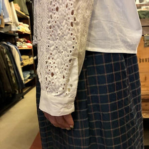 Topanga Lady's　ロマンチックエンブロイダリーレースブラウス　ホワイト　長袖　ギャザーネック　ボヘミアン　インナー　重ね着　Mサイズ　Lサイズ