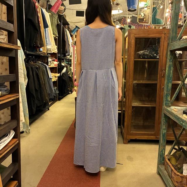 Topanga Lady's　エアリーコットンギンガムチェックワンピース　ブルー　ナチュラル　ノースリーブ　ロング　Aライン　コットン　サイドボタン　ギャザー