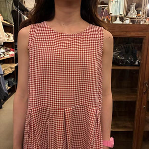 Topanga Lady's　エアリーコットンギンガムチェックワンピース　レッド　ナチュラル　ノースリーブ　ロング　Aライン　コットン　サイドボタン　ギャザー