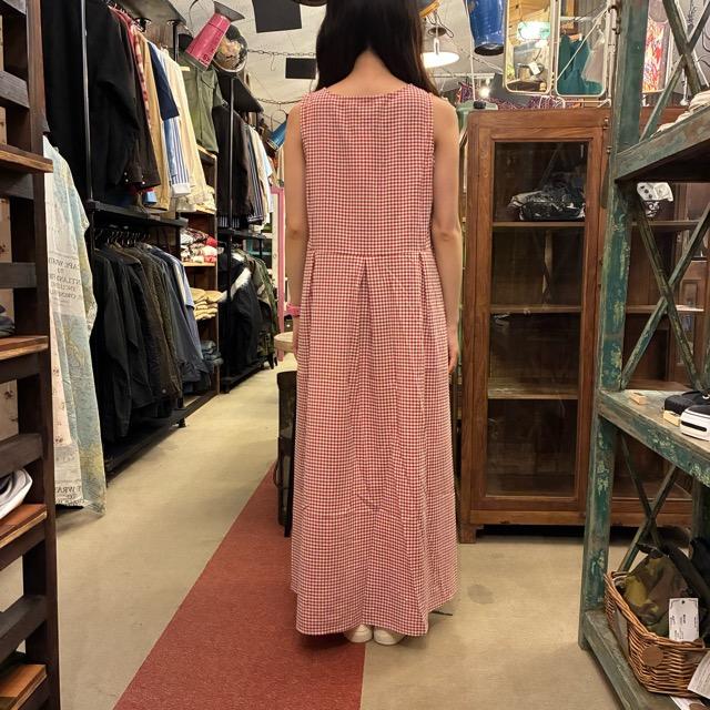 Topanga Lady's　エアリーコットンギンガムチェックワンピース　レッド　ナチュラル　ノースリーブ　ロング　Aライン　コットン　サイドボタン　ギャザー