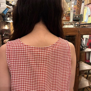 Topanga Lady's　エアリーコットンギンガムチェックワンピース　レッド　ナチュラル　ノースリーブ　ロング　Aライン　コットン　サイドボタン　ギャザー