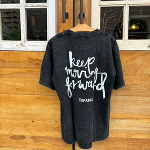 TOPANGA Lady's　TOPANGA FIRECOUNTRY Pigment dyed T-shirt BLACK keep moving forward S M L XL