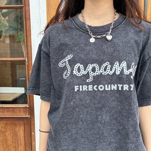 TOPANGA Lady's　TOPANGA FIRECOUNTRY Pigment dyed T-shirt BLACK keep moving forward S M L XL