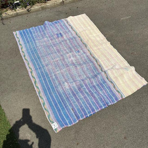 インド　ヴィンテージラホールキルト 38000-3　120×160cm　カンタ　ベッドカバー　ソファカバー　マルチカバー　ハンドメイド　１点もの　ブルー　ピンク