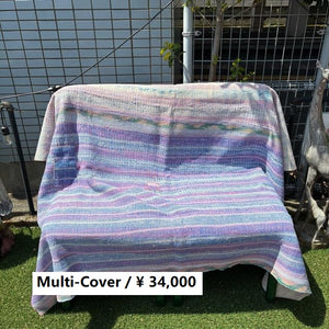 インド　ヴィンテージラホールキルト 38000-3　120×160cm　カンタ　ベッドカバー　ソファカバー　マルチカバー　ハンドメイド　１点もの　ブルー　ピンク