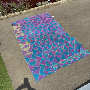 インド　ヴィンテージラホールキルト 34000-2　120×200cm　カンタ　ベッドカバー　ソファカバー　マルチカバー　ハンドメイド　１点もの　ブルー　ホワイト