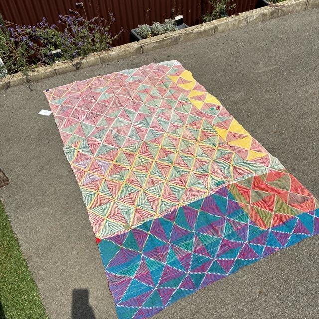 インド　ヴィンテージラホールキルト 34000-2　120×200cm　カンタ　ベッドカバー　ソファカバー　マルチカバー　ハンドメイド　１点もの　ブルー　ホワイト