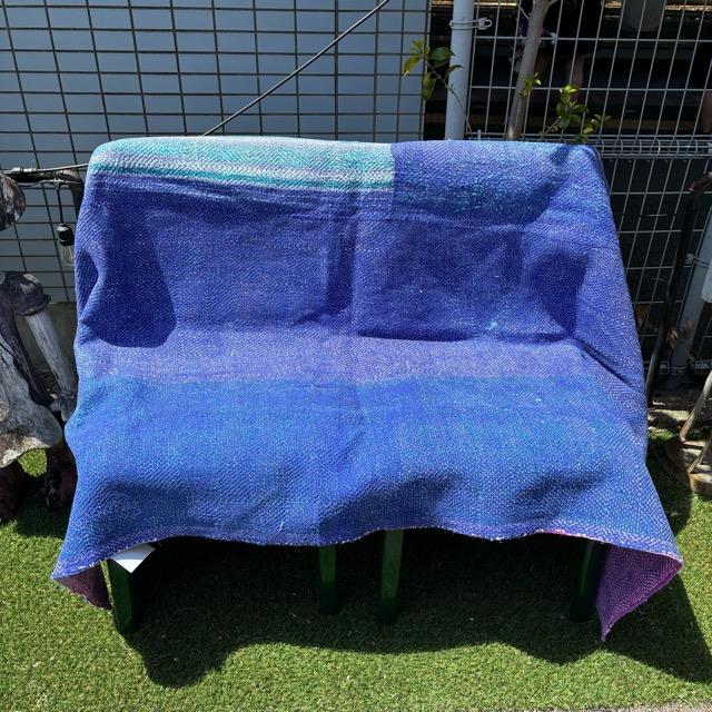 インド　ヴィンテージラホールキルト 36000-1　110×170cm　カンタ　ベッドカバー　ソファカバー　マルチカバー　ハンドメイド　１点もの　ブルー　パープル