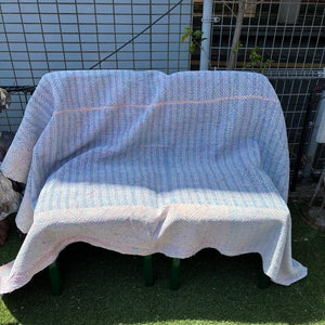 インド　ヴィンテージラホールキルト 40000-1　130×190cm　カンタ　ベッドカバー　ソファカバー　マルチカバー　ハンドメイド　１点もの　ブルー　ピンク