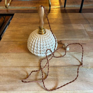 TOPANGA Lighting　セラミックレースベルランプ　ショート　吊照明　照明器具　カウンター　カフェ　和室　レトロ　ホワイト　ウッド　ペンダントランプ