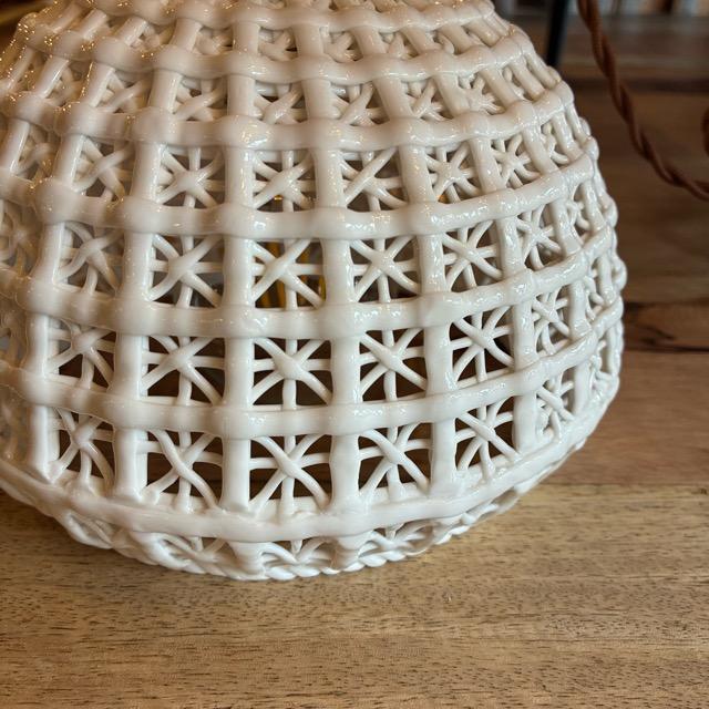 TOPANGA Lighting　セラミックレースベルランプ　ショート　吊照明　照明器具　カウンター　カフェ　和室　レトロ　ホワイト　ウッド　ペンダントランプ