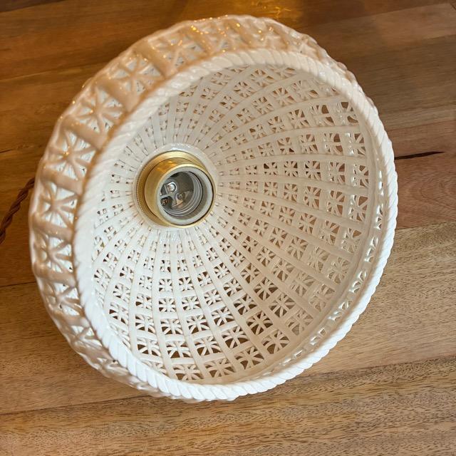 TOPANGA Lighting　セラミックレースベルランプ　ショート　吊照明　照明器具　カウンター　カフェ　和室　レトロ　ホワイト　ウッド　ペンダントランプ