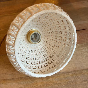 TOPANGA Lighting　セラミックレースベルランプ　ショート　吊照明　照明器具　カウンター　カフェ　和室　レトロ　ホワイト　ウッド　ペンダントランプ