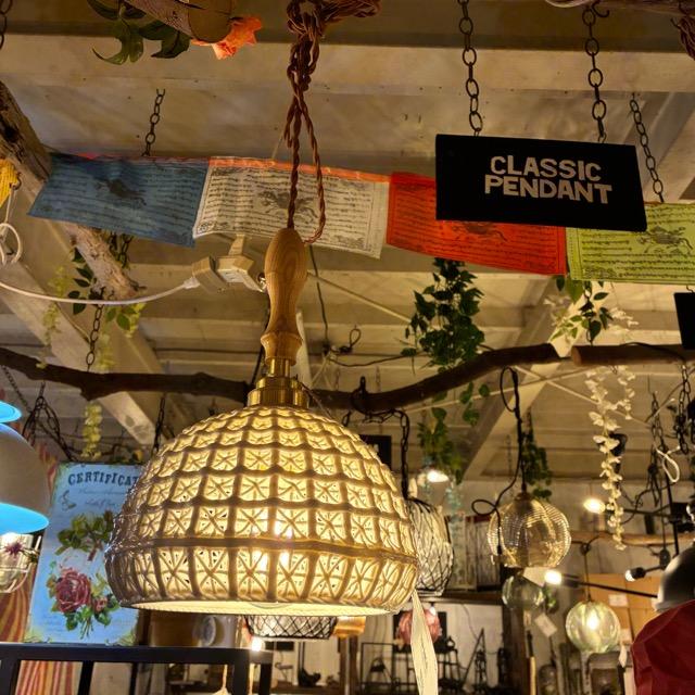 TOPANGA Lighting　セラミックレースベルランプ　ショート　吊照明　照明器具　カウンター　カフェ　和室　レトロ　ホワイト　ウッド　ペンダントランプ
