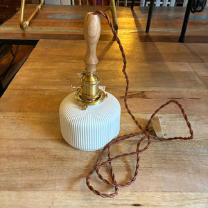 TOPANGA Lighting　ミルクセラミックベルランプ　スクエア　吊照明　照明器具　カウンター　カフェ　和室　レトロ　ホワイト　ウッド　ペンダントランプ
