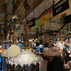 TOPANGA Lighting　レースカットガラスベルランプ　吊照明　照明器具　カウンター　カフェ　和室　レトロ　ホワイト　ウッド　ペンダントランプ