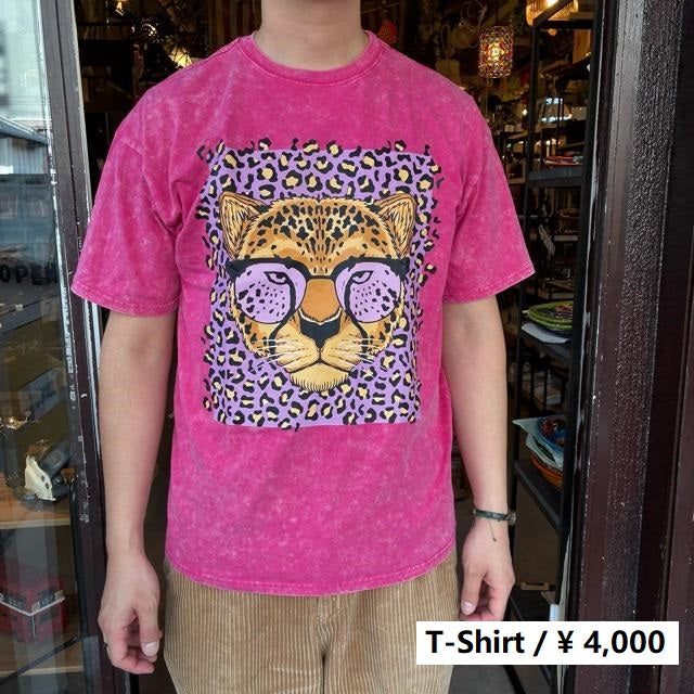 TOPANGA Lady's　ピグメントダイグラフィックTシャツ　Lady Leopard　ピンク　ヒョウ柄　カットソー　M　L　メンズ　レディース　ユニセックス