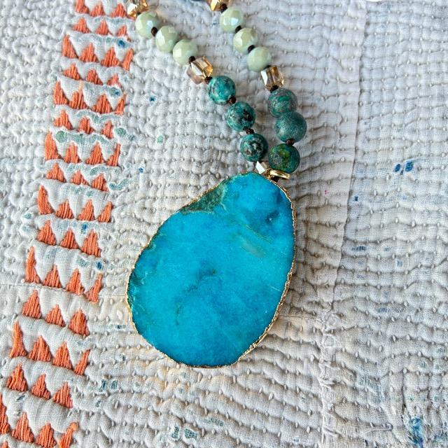TOPANGA Jewelry　ドゥルージーロングネックレス　アズール　チャームネックレス　ペンダントネックレス　ボヘミアン　エスニック　アフリカンターコイズ
