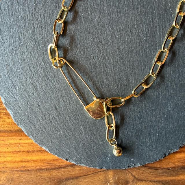 TOPANGA Jewelry　ビッグセーフティピンネックレス　ゴールド　シンプル　チェーンのみ　ショートネックレス　ペンダント　ギフト