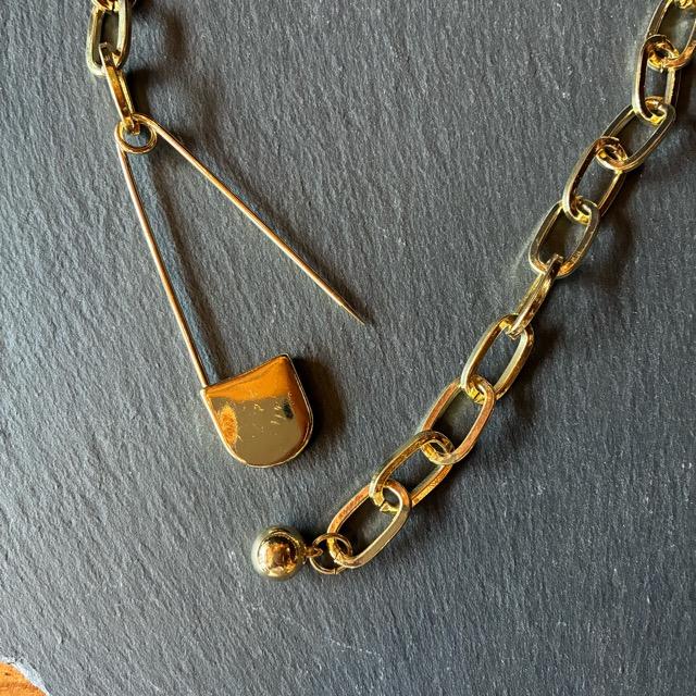 TOPANGA Jewelry　ビッグセーフティピンネックレス　ゴールド　シンプル　チェーンのみ　ショートネックレス　ペンダント　ギフト