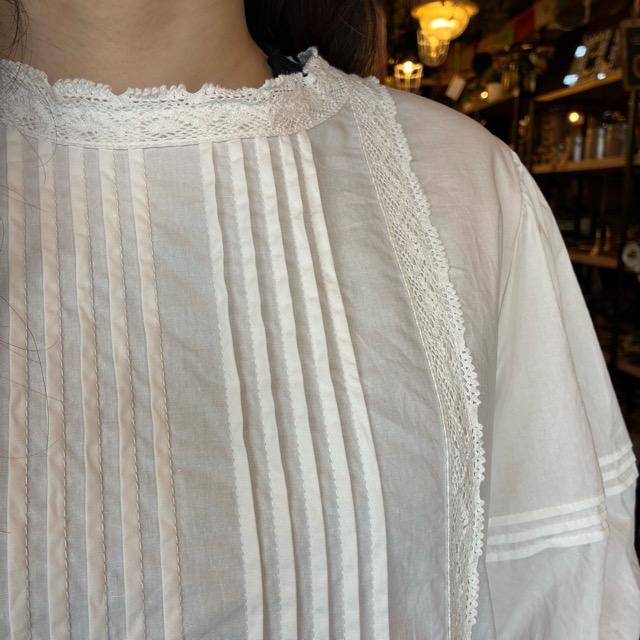Topanga Lady's　デイリーコットンピンタックワンピース　ホワイト　ナチュラル　パススリーブ　レース　スカート　ひざ下　ロング　半袖　5分丈