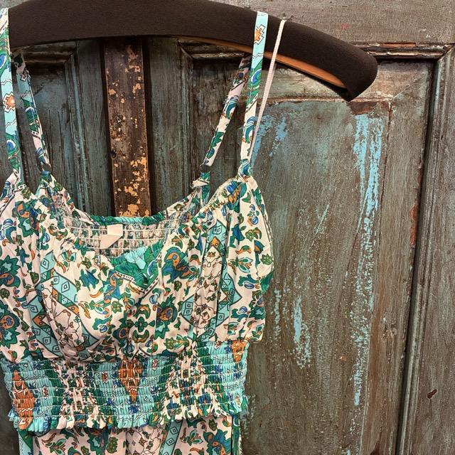 Topanga Lady's 　ボヘミアンフラワーセットアップ　全3色　ミント　グリーン　ブルー　ヒッピー　パンツ　