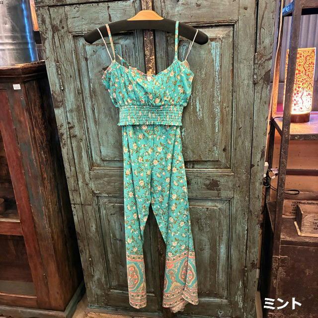 Topanga Lady's 　ボヘミアンフラワーセットアップ　全3色　ミント　グリーン　ブルー　ヒッピー　パンツ　