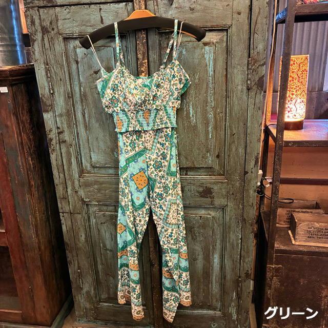 Topanga Lady's 　ボヘミアンフラワーセットアップ　全3色　ミント　グリーン　ブルー　ヒッピー　パンツ　