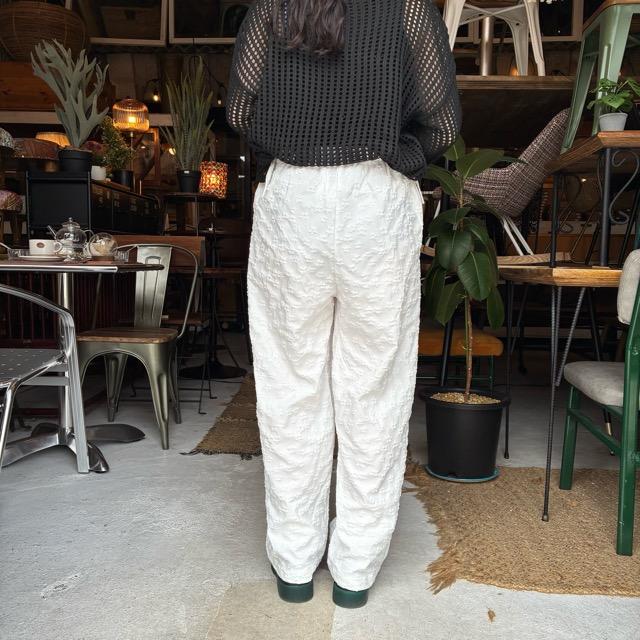 TOPANGA Lady's　リップルフラワーダブルリボンイージーパンツ　ホワイト　ファッション　レディース　スウェット　花柄　カジュアル　ストレートパンツ　ボトム