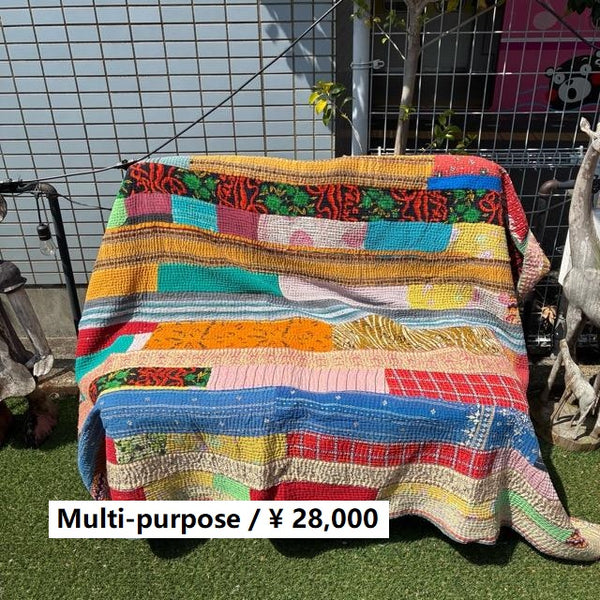 インド製ヴィンテージカンタラリーキルト ブルーグリーンマルチカバー インド製ヴィンテージカンタ38 ラリーキルト ブルー グリーン