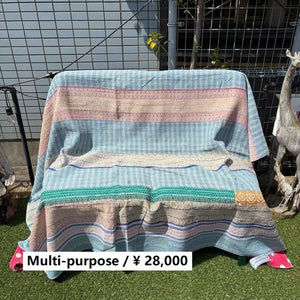 インド　ヴィンテージラリーキルト　28000-19　150×200cm　カンタ　ベッドカバー　ソファカバー　マルチカバー　ハンドメイド　１点もの　ブルー　グリーン