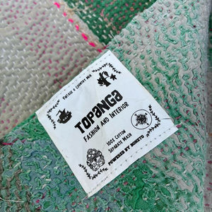 インド　ヴィンテージラリーキルト　28000-20　160×200cm　カンタ　ベッドカバー　ソファカバー　マルチカバー　ハンドメイド　１点もの　ブルー　グリーン