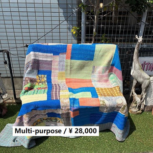 インド　ヴィンテージラリーキルト　28000-20　160×200cm　カンタ　ベッドカバー　ソファカバー　マルチカバー　ハンドメイド　１点もの　ブルー　グリーン