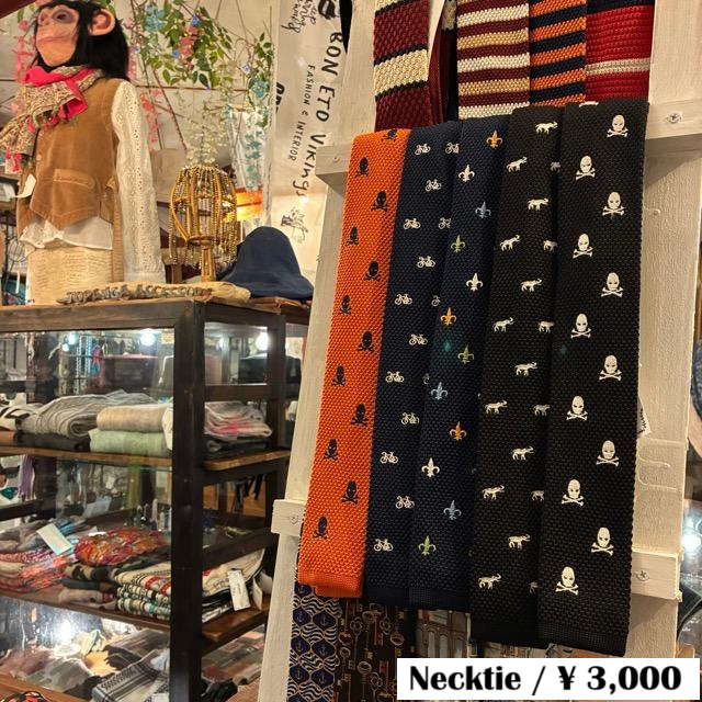 TOPANGA Accessory Embroidery Knit Tie ５type Fleur-de-lis Skull Elephant Bicycle