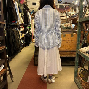 Topanga Lady's　クラシックフリルレースストライプブラウス　ブルー＆ホワイト　長袖　シャツ　ギャザー　ナチュラル
