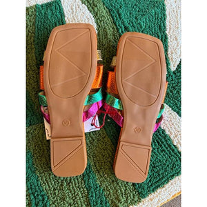 TOPANGA Footwear　メタリックカラー編み込みサンダル　ミュール　スクエアトゥ　リゾート　37　38　39　40　　