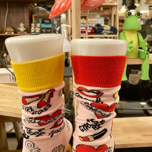 TOPANGA SOCKS Lady's　アシンメトリーソックス　GIRL　ピンク　イエロー　リップ　ガール　靴下　ユニーク　プチギフト　クルーソックス