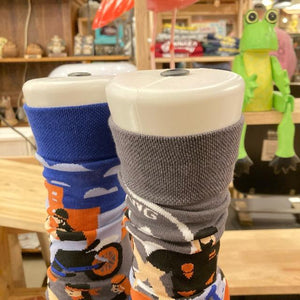 TOPANGA SOCKS Lady's　アシンメトリーソックス　BIKER　GANG 　グリーン　ネイビー　バイク　ツーリング　靴下　ユニーク　プチギフト　クルーソックス