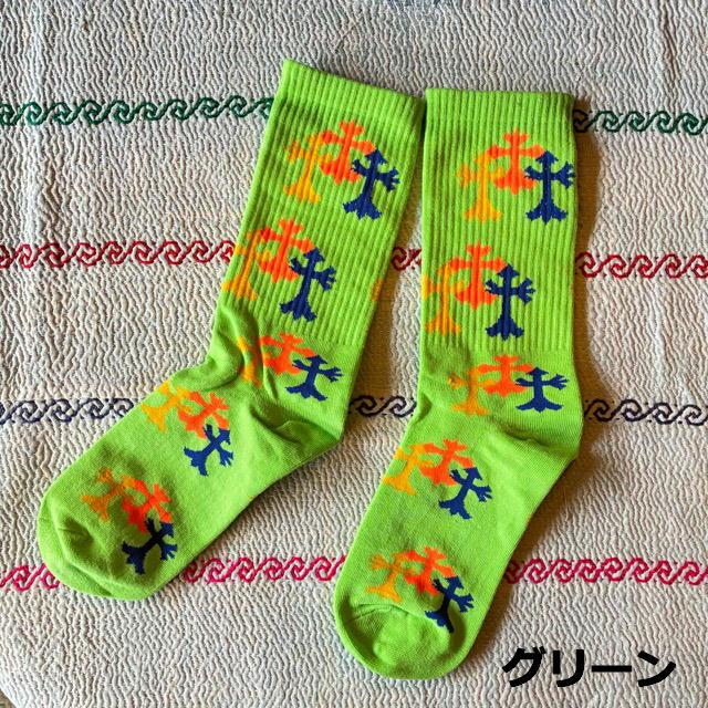 TOPANGA SOCKS Lady's　ネオンクロスソックス　全4色　靴下　足元ファッション　プチギフト　クルーソックス　スニーカー　リブソックス　スポーティー