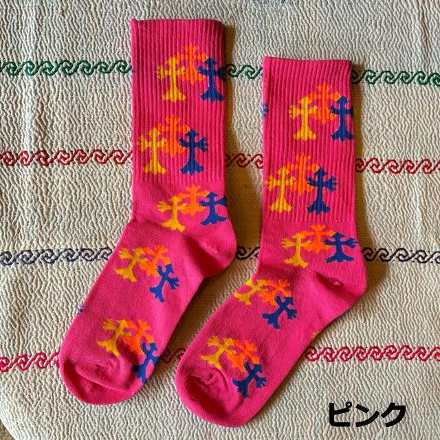 TOPANGA SOCKS Lady's　ネオンクロスソックス　全4色　靴下　足元ファッション　プチギフト　クルーソックス　スニーカー　リブソックス　スポーティー