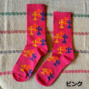TOPANGA SOCKS Lady's　ネオンクロスソックス　全4色　靴下　足元ファッション　プチギフト　クルーソックス　スニーカー　リブソックス　スポーティー