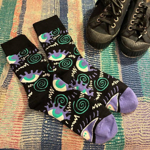 TOPANGA SOCKS Lady's　ディジーソックス　ブラック　靴下　足元ファッション　プチギフト　クルーソックス　スニーカー　ポップアート　サンダルソックス